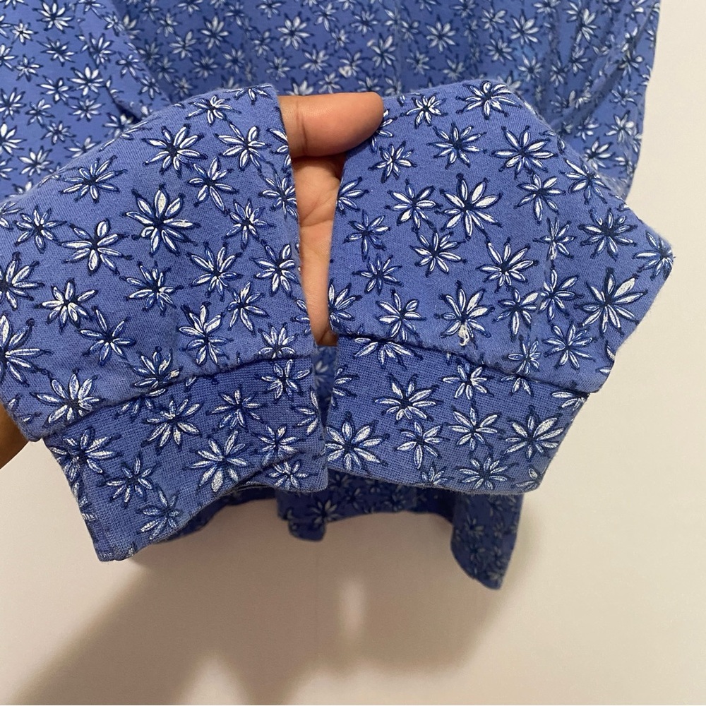 Vintage Brass Plum Nordstrom Blue Floral Daisy Print Turtleneck Top L 90s Y2K - Picture 3 of 8